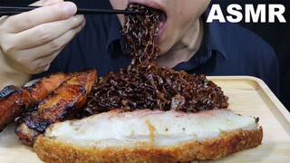 ASMR 🥩🍜 EATING BLACK BEAN NOODLES, ROASTED PORK BELLY, KIMCHI WITH SAMYANG BULDAK SPICY SAUCE