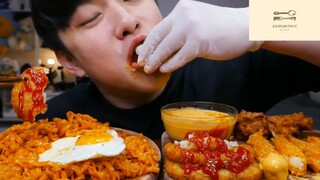 Mukbang nem bơ với mì Hàn Quốc p2 #anngon