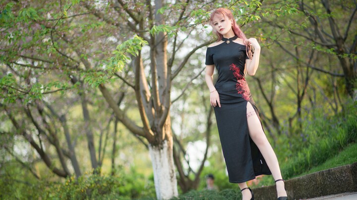 【Yue Li】ชุดกี่เพ้าลายดอกพีช-ชุดกี่เพ้าสำหรับใส่ไปงานวันเกิด~