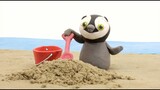Penguin playing sand castle beach Stop motion cartoon for children - BabyClay