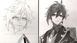 Cara Menggambar ZHONGLI [Genshin Impact] | How to Draw Zhongli Step by Step