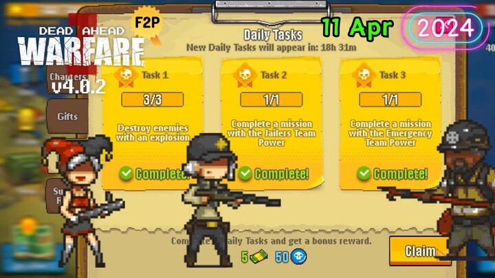 Daily Tasks 11 Apr 2024 📋 Dead Ahead: Zombie Warfare v4.0.2 DAZW