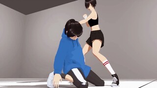 Seorang gadis bertarung dengan penuh detail, dengan tinju dan tinju ke daging