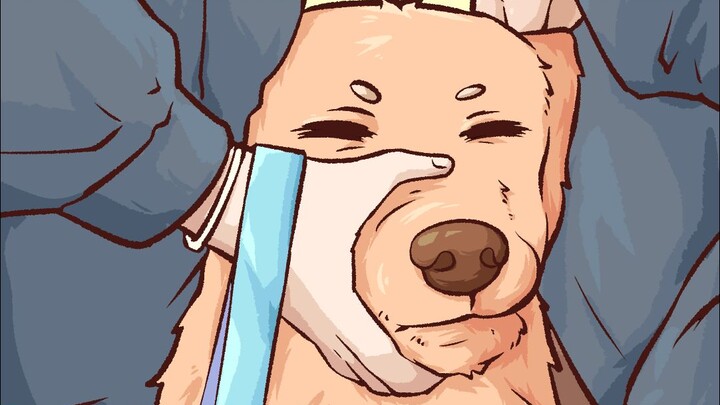 Big Golden Retriever: Master, she likes me… I… Mmph!