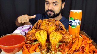 SPICY WHOLE ROASTED CHICKEN, ROASTED CARROT, TOMATO SAUCE, SOFT DRINK MUKBANG ASMR EATING SHOW |