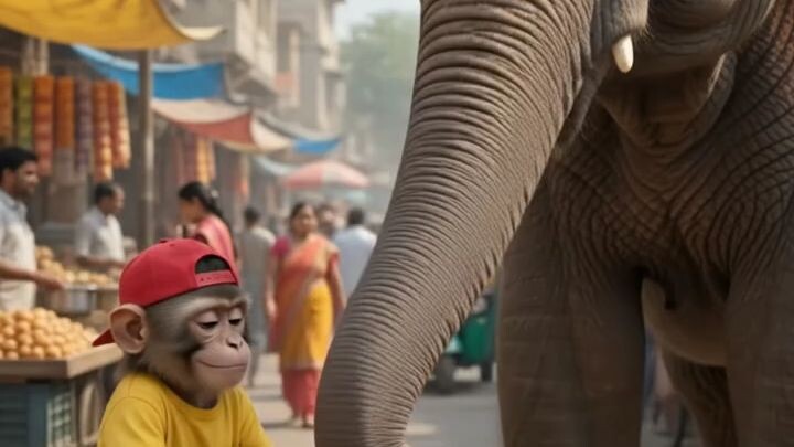 🐒 Monkey Opens a Golgappa Shop… Then the Elephant Eats the Spicy Golgappa! 😂🐘 | Funny AI Video