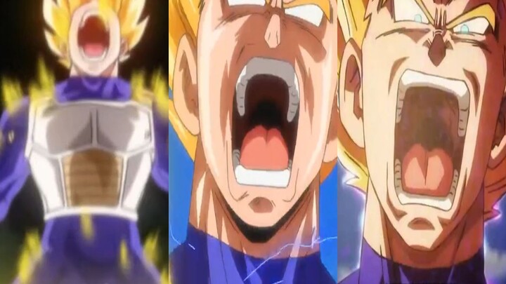 Three versions of the battle between the group and Beerus, Vegeta in Super Saiyan 2 goes berserk—ani