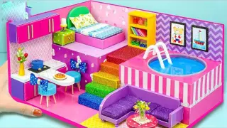 Kids Toys Handmade DIY Miniature Homes Build Round Swimming Pool Bedroom Kitchen Living Room with Ca