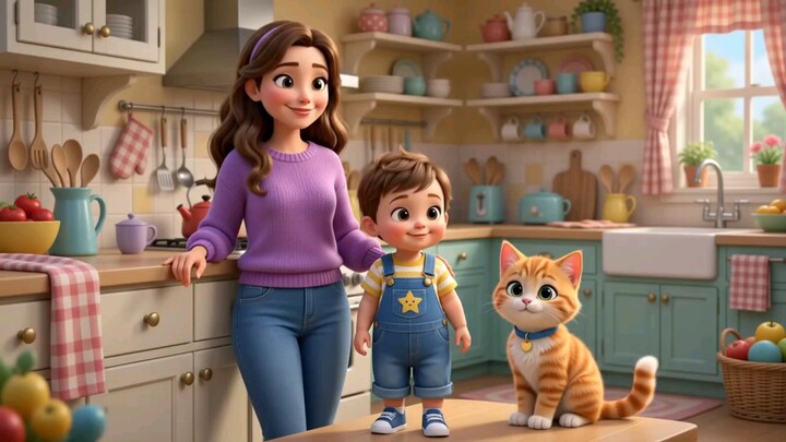 Rainbow Cake Adventure Mom, Baby & kitty Bake a Yummy Cake | Fun Nursery Rhymes Song for Kids
