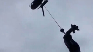 Seekor sapi yang sakit dibawa dengan helikopter untuk dirawat. Setelah pulih dan kembali ke desa, ko
