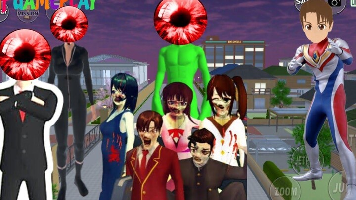 ยากูซ่าตาเดียวและหน่วยซอมบี้ต่อสู้อุลตร้าแมนยูตะ - Sakura School Simulator