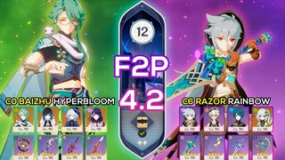 [F2P] C0 Baizhu Hyperbloom & C6 Razor Thundering Furry | Spiral Abyss 4.2 Floor 12 | Genshin Impact