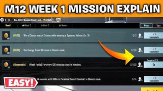 BGMI WEEK 1 M12 ROYAL PASS MISSION EXPLAIN IN HINDI | PUBG MOBILE M12 RP WEEK 1 MISSION EXPLAIN