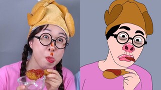 Gà rán sốt cay Mukbang DONA Việt Nam |||  troll..i don't draw