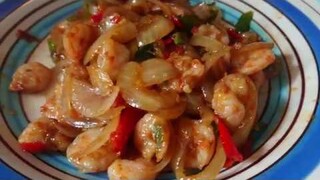 Thai Food Recipe กุ้งผัดพริกสดหอมใหญ่ เผ็ดมาก อร่อยมาก