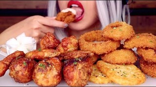 ASMR Eating Korean Fried Chicken ft. Onion Rings | CRUNCHY Mukbang *No Talking*