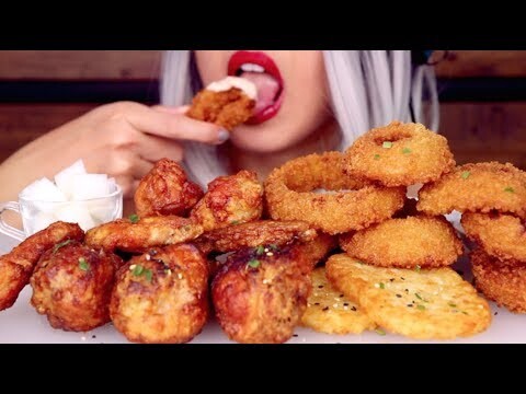 ASMR Eating Korean Fried Chicken ft. Onion Rings | CRUNCHY Mukbang *No Talking*