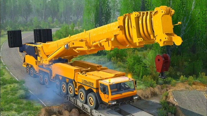 GIANT CRANE RESCUE! Military Truck Crosses a Washe