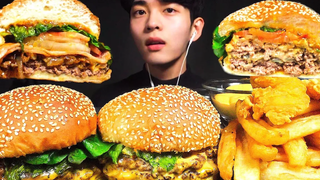 ASMR DOUBLE CHEESEBURGER&MUSHROOM BURGER & CHICKENFRIES MUKBANG (ไม่มีการพูดคุย) EATING SOUNDS