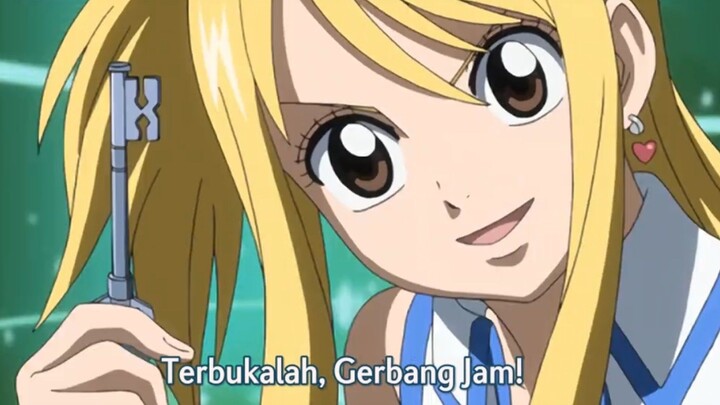 Menggambar Lucy yg lagi megang kunci dan bersiap untuk ngeluarin horologium