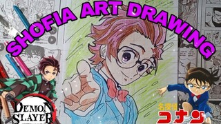 drawing tanjiro dan conan Edogawa