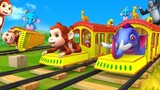 Monkey and Elephant Train Saves Fruits Train Transport Baby Animals Forest 3D Funny Animals Cartoons
