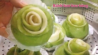 BÁNH BAO - Cách làm Bánh Bao Hoa Hồng Xanh đáng yêu! | Tra My Cooking