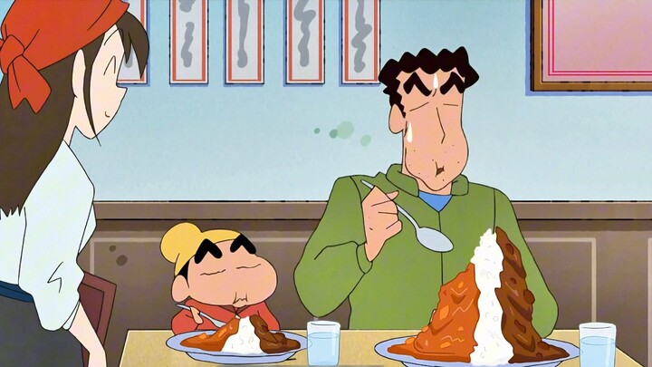 【Crayon Shin-chan】Eat a large portion of curry meat rice, pour the delicious sauce on it and you can