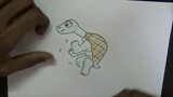 Draw cartoon jogging or kung fu turtle
