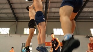 Super low angle view of men's volleyball, high school men's volleyball