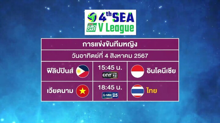 การแข่งขันวอลเลย์บอล 𝟒𝐭𝐡 𝐄𝐔𝐑𝐎 𝐂𝐀𝐊𝐄  𝐒𝐄𝐀 𝐕 𝐋𝐞𝐚𝐠𝐮𝐞 𝟐𝟎𝟐𝟒 ประเภททีมหญิง | วันที่ 4 ส.ค.67 | GMM25