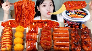 ASMR MUKBANG| 직접 만든 불닭볶음면 핫도그 양념치킨 소세지 먹방 & 레시피 FRIED CHICKEN AND FIRE NOODLES EATING