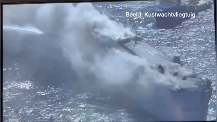 A cargo ship carrying more than 3,000 Japanese cars caught fire off the coast of the Netherlands, re