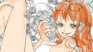 One Piece 1121 chapter opening color pages, drawing process of Eiichiro Oda (previous version was al