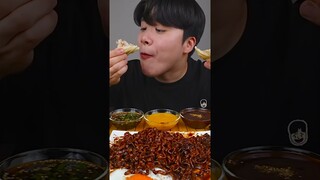 ASMR MUKBANG | Fried Chicken, steak, black bean noodles, kimchi Korean Food recipe ! eating