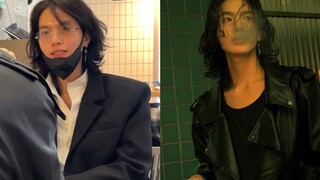 من الرائع جدًا التقاط صورة أزياء لرجل غريب وسيم ذو شعر طويل في الحمام!