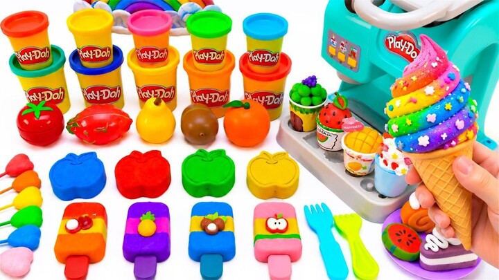 How To Make Play Doh Vegetables Fruits & Rainbow Ice Cream & Cutting ASMR 🌈 Kinetic Sand ASMR
