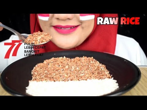 ASMR RAW RICE EATING || RAW RICE|| DIRGAHAYU INDONESIA KE 77 || MAKAAN BERAS MENTAH