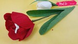 Làm hoa tulip bằng giấy nhún đơn giản và đẹp giống hoa thật
