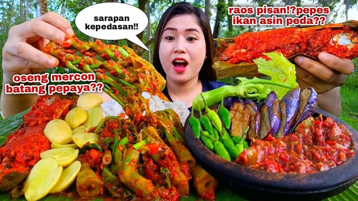 MAKAN SEDERHANA PEPES IKAN PEDA OSENG BATANG PEPAYA LALAPAN BATANG PEPAYA MENTAH JENGKOL CABE RAWIT