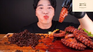 Mukbang mì tương đen và râu bạch tuộc phần 3 #anngon