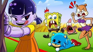 SQUID GAME🚦Vs. SPONGEBOB, SONIC EXE, SANDY, PATRICK | SQUID GAME ANIMATION COMPILATION | SLIME CAT