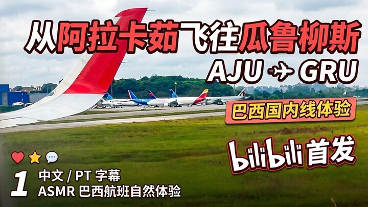 巴西飞行Vlog：从阿拉卡茹飞往圣保罗瓜鲁柳斯 | 第一视角自然原声 (AJU-GRU)