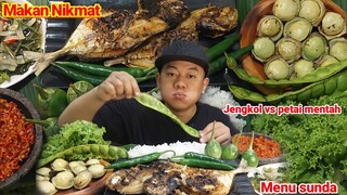 MUKBANG LALAPAN JENGKOL MENTAH DI CAMPUR PETAI + IKAN BAKAR + SAMBAL TERASI  + CAH KANGKUNG #mukbang