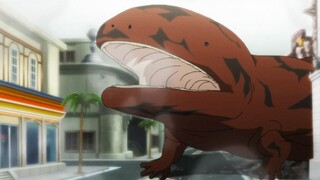 Animation: The mutant Salamander has grown to a huge size, destroying the corrupt official's extrava