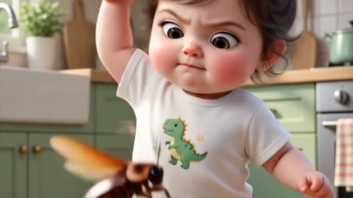 Meher vs Cockroach 🪳 😂😂  funny baby animation, toddler animation, cockroach chase, pixar style