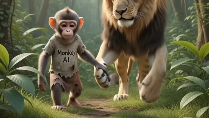 The monkey rescued a lion cub from the pit. #monkey #rescued #Lion #Cub #from #pit