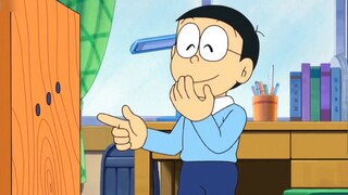 Can you see anywhere by peeking through the wooden board? Nobita and Shizuka couldn't escape Nobita'