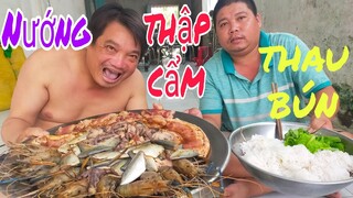 Mâm nứớng thập cẩm khổng lồ và thau bún của Thánh Ăn Đầu Trọc lTâm Chè Vĩnh Long