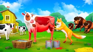 Paint Animals - Funny Fox Paints Red Color to Cows | Crazy Cow Fun Play with Bison | Funny Cow Video
